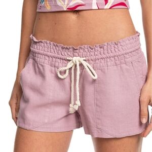 Roxy Low Waist Ocenside Pink Linen Blend Shorts